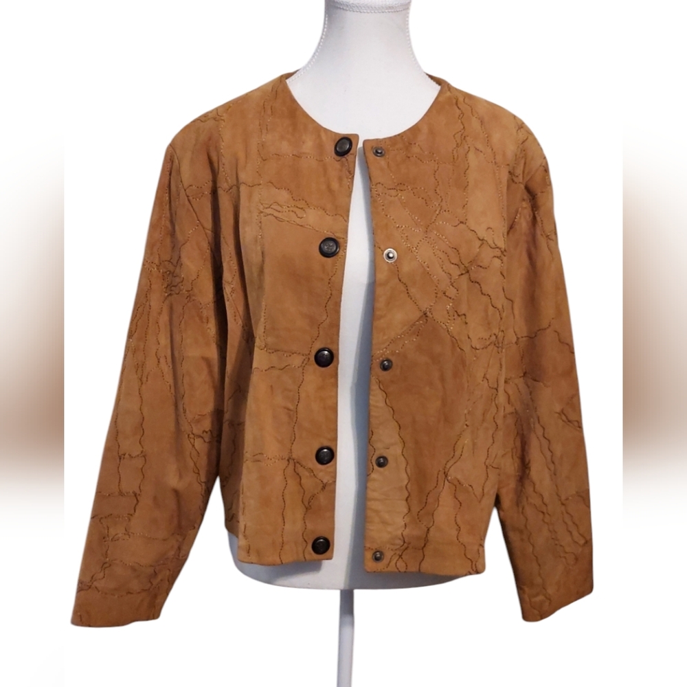 Kroshetta Leather Jacket with Soft Suede Texture and Embroidered Design